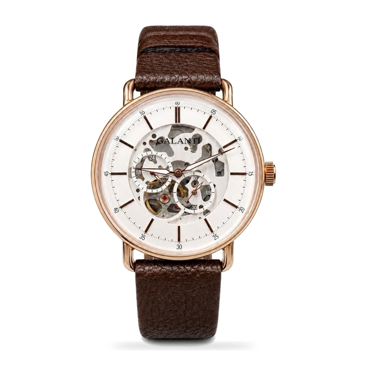 GALANTI S007M LUXURY SPORT — Mặt Trắng Dây Da Bò Nâu